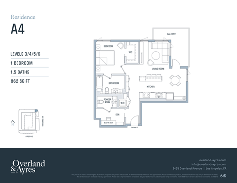 A floor plan for a residence labeled A4 shows a bedroom, living room, kitchen, and bathrooms.